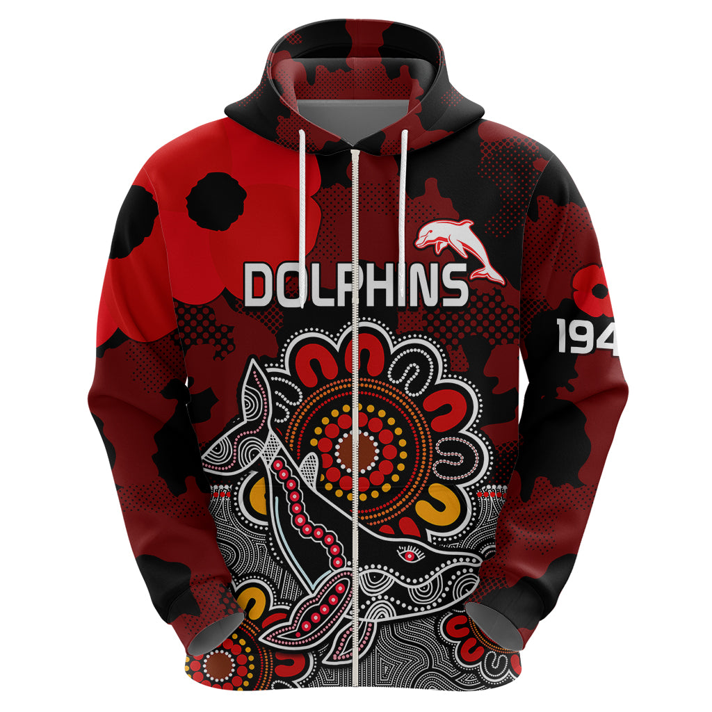 Personalised ANZAC Dolphins Rugby Hoodie Indigenous Circles and Waves LT9 - Vibe Hoodie Shop