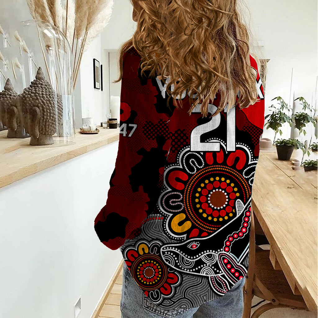 Personalised ANZAC Dolphins Rugby Women Casual Shirt Indigenous Circles and Waves - Vibe Hoodie Shop