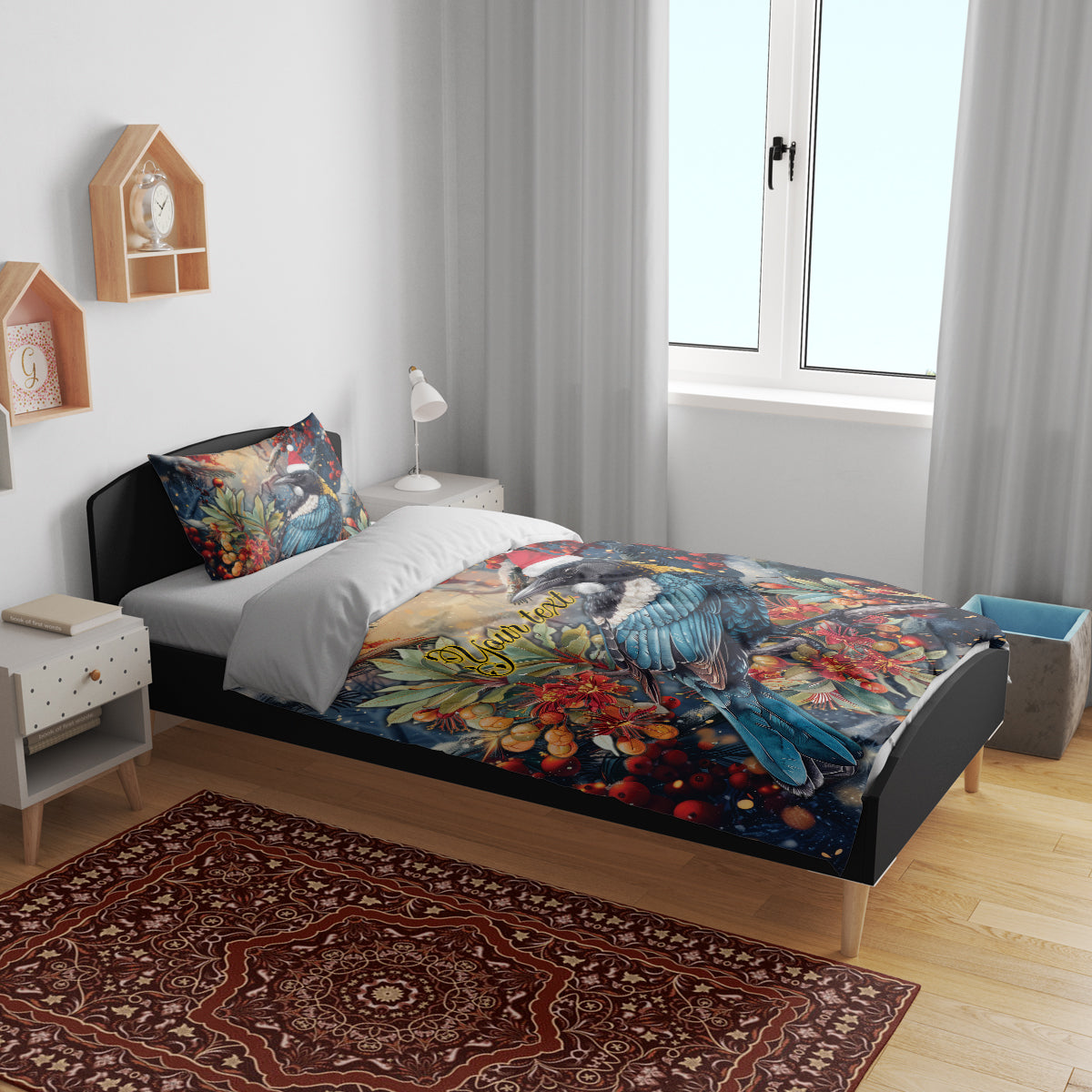 Personalised New Zealand Tui in Pohutukawa Bedding Set Christmas in July - Vibe Hoodie Shop