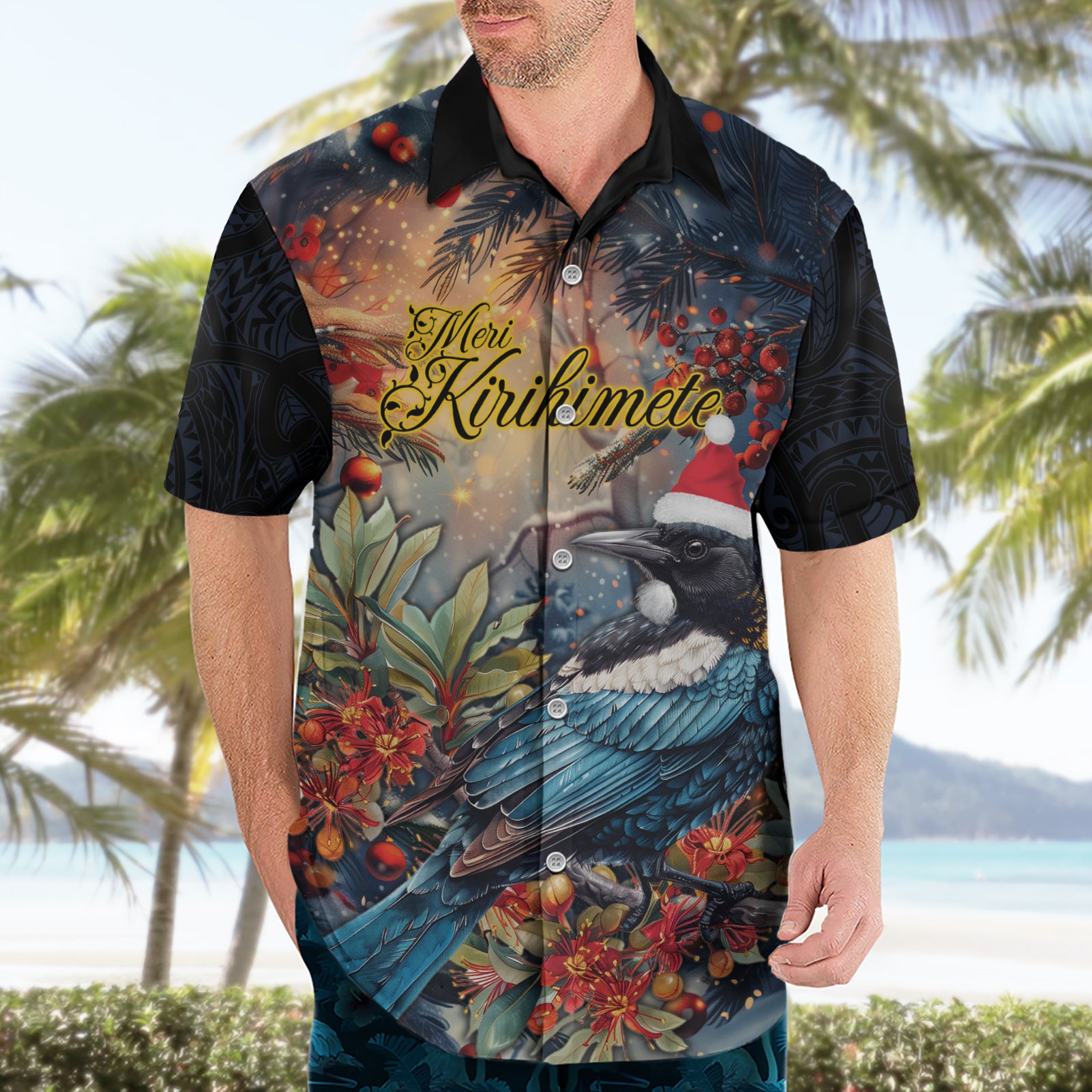 Personalised New Zealand Tui in Pohutukawa Hawaiian Shirt Christmas in July - Vibe Hoodie Shop