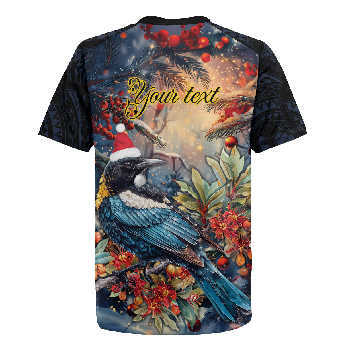 Personalised New Zealand Tui in Pohutukawa Rugby Jersey Christmas in July