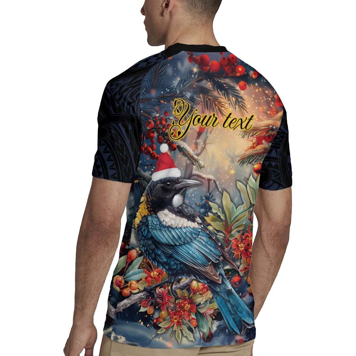 Personalised New Zealand Tui in Pohutukawa Rugby Jersey Christmas in July