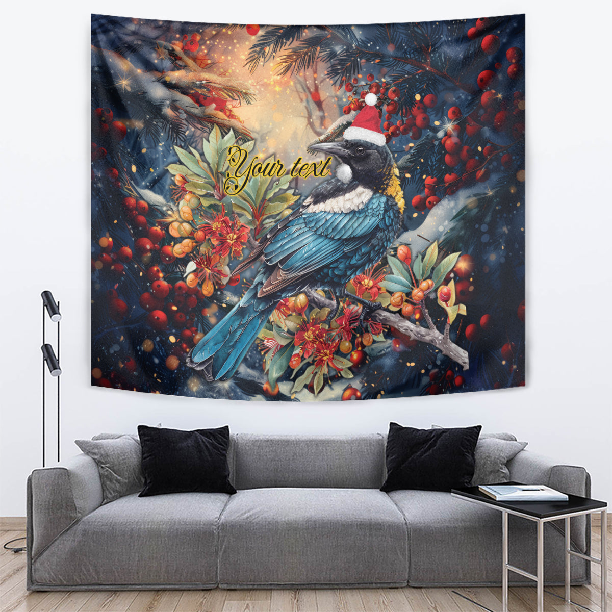 Personalised New Zealand Tui in Pohutukawa Tapestry Christmas in July - Vibe Hoodie Shop