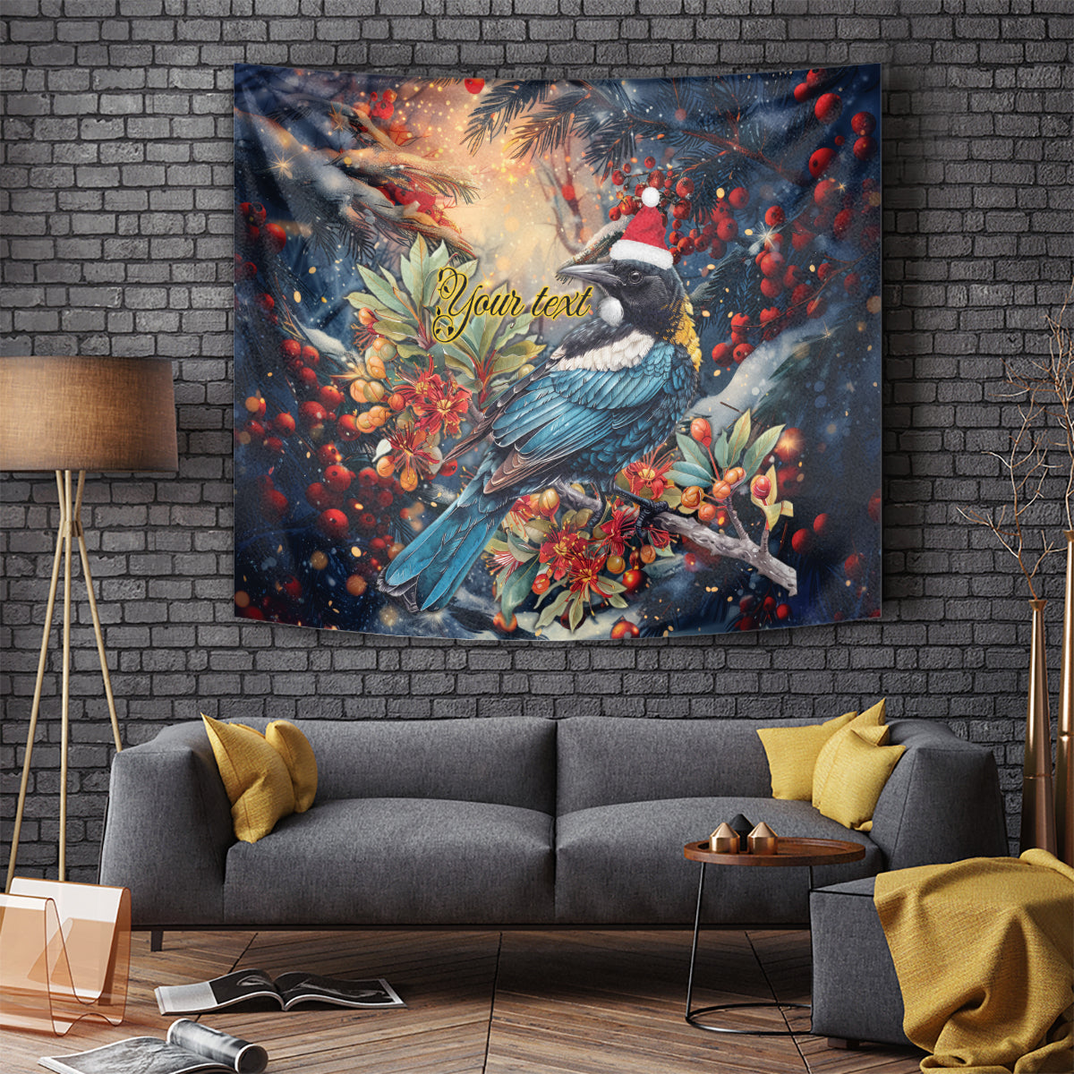 Personalised New Zealand Tui in Pohutukawa Tapestry Christmas in July - Vibe Hoodie Shop