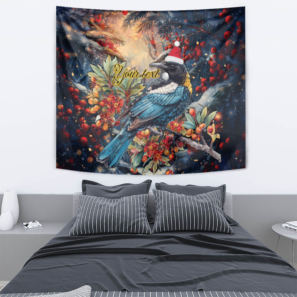 Personalised New Zealand Tui in Pohutukawa Tapestry Christmas in July - Vibe Hoodie Shop