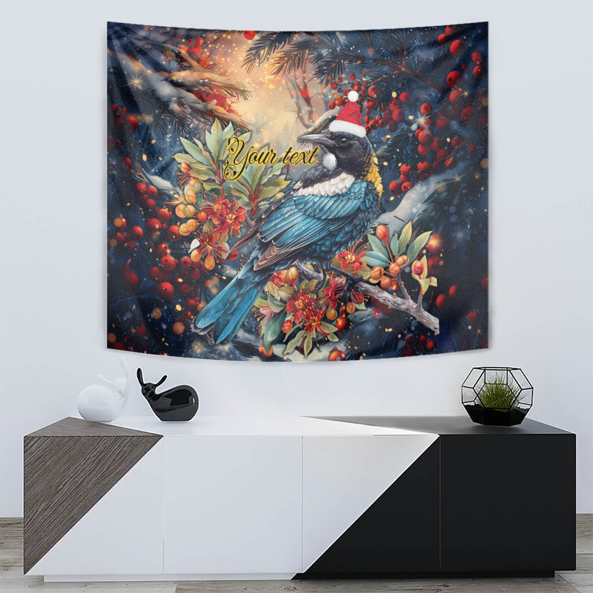 Personalised New Zealand Tui in Pohutukawa Tapestry Christmas in July - Vibe Hoodie Shop