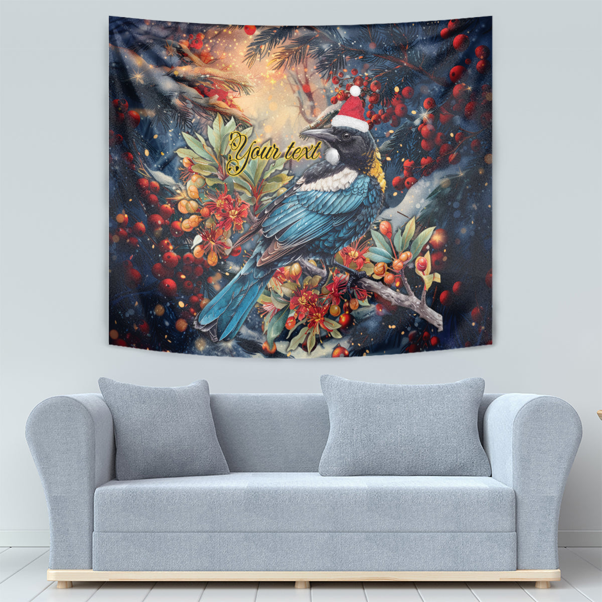 Personalised New Zealand Tui in Pohutukawa Tapestry Christmas in July - Vibe Hoodie Shop