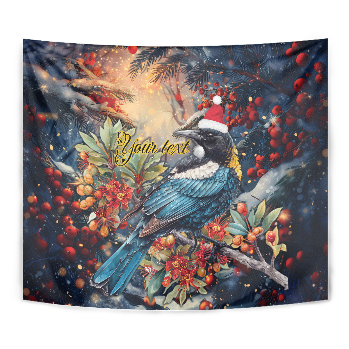 Personalised New Zealand Tui in Pohutukawa Tapestry Christmas in July - Vibe Hoodie Shop