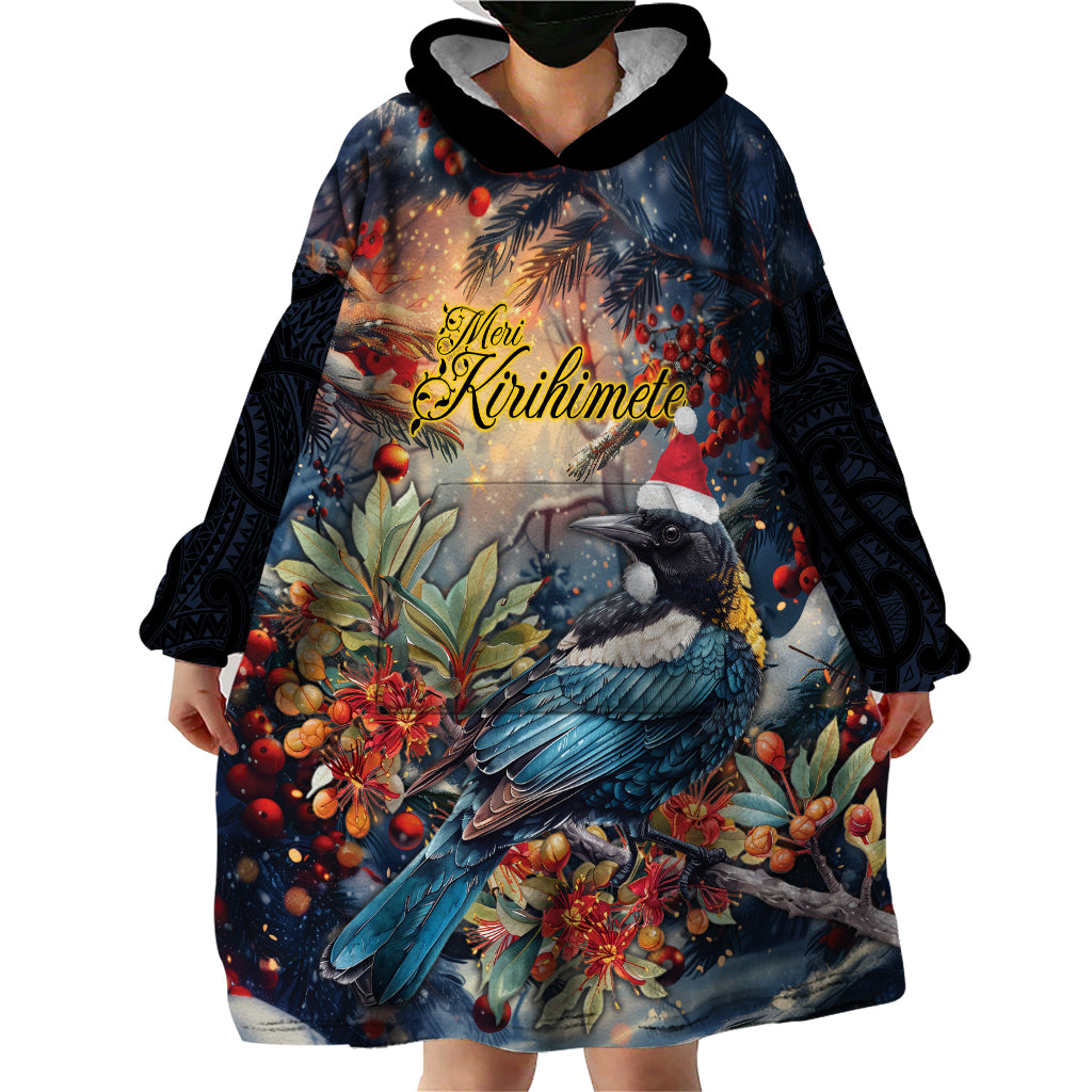 Personalised New Zealand Tui in Pohutukawa Wearable Blanket Hoodie Christmas in July - Vibe Hoodie Shop