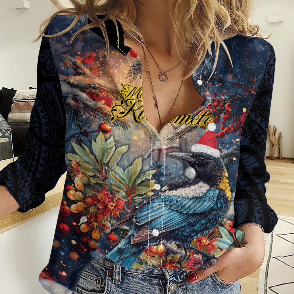 Personalised New Zealand Tui in Pohutukawa Women Casual Shirt Christmas in July - Vibe Hoodie Shop