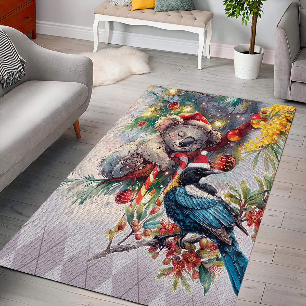 Koala and Tui Bird Christmas in July Area Rug - Vibe Hoodie Shop