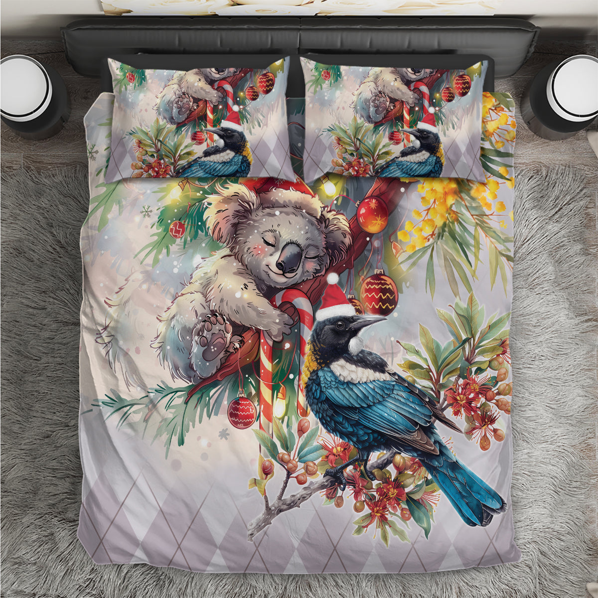Koala and Tui Bird Christmas in July Bedding Set - Vibe Hoodie Shop