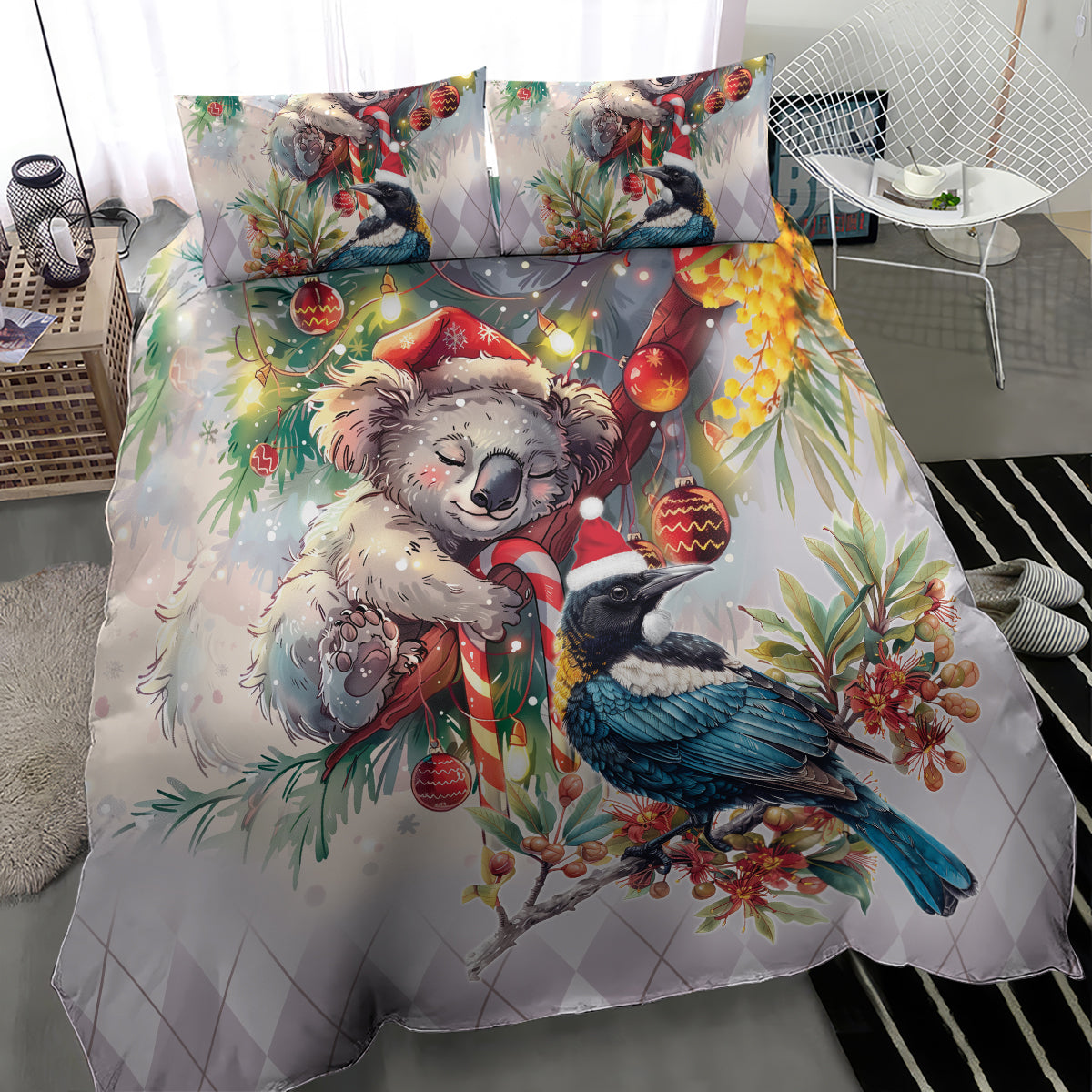 Koala and Tui Bird Christmas in July Bedding Set - Vibe Hoodie Shop