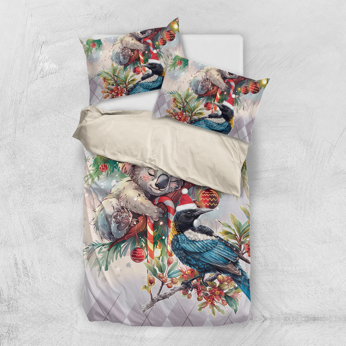Koala and Tui Bird Christmas in July Bedding Set - Vibe Hoodie Shop