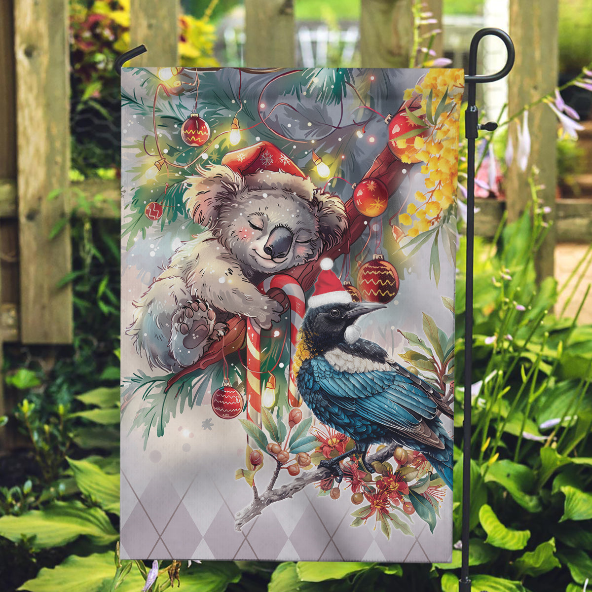 Koala and Tui Bird Christmas in July Garden Flag - Vibe Hoodie Shop