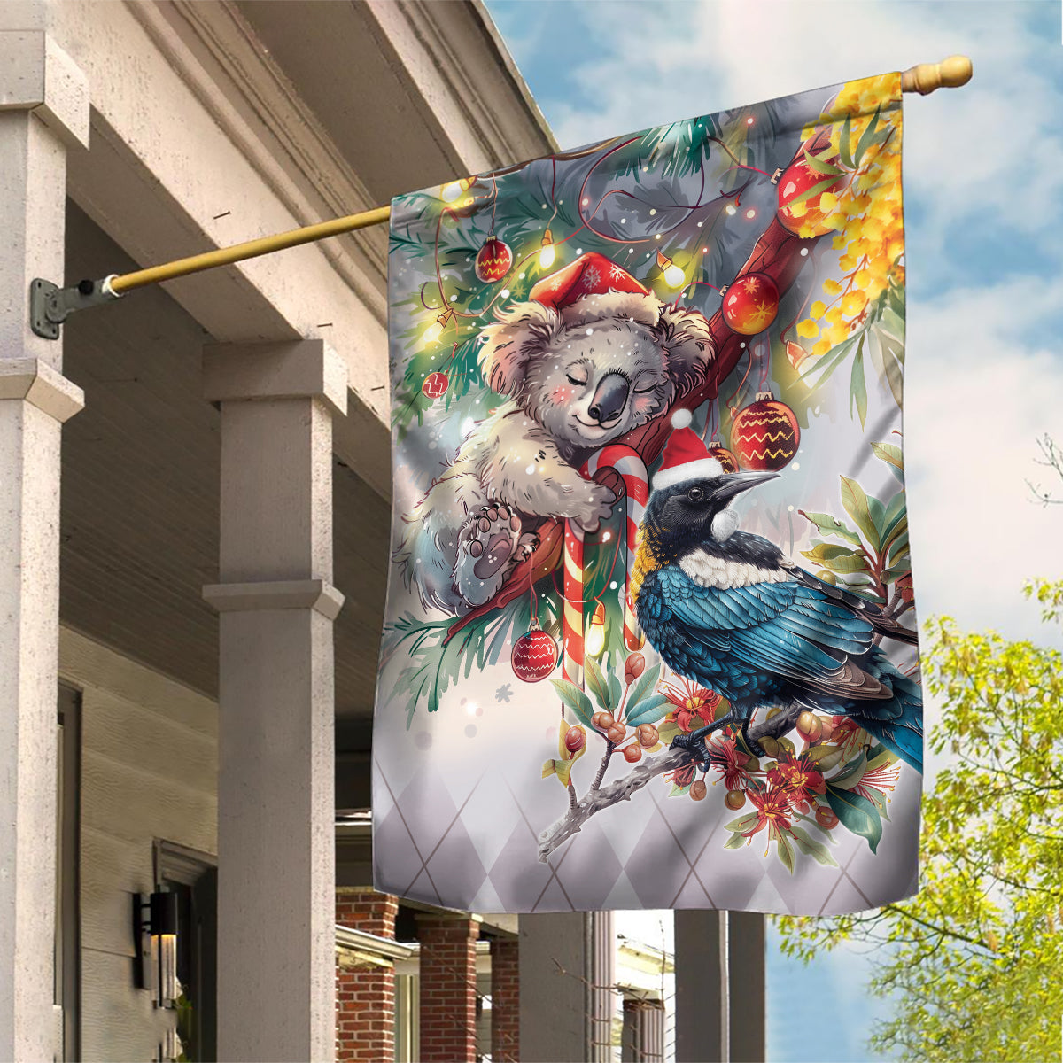 Koala and Tui Bird Christmas in July Garden Flag - Vibe Hoodie Shop