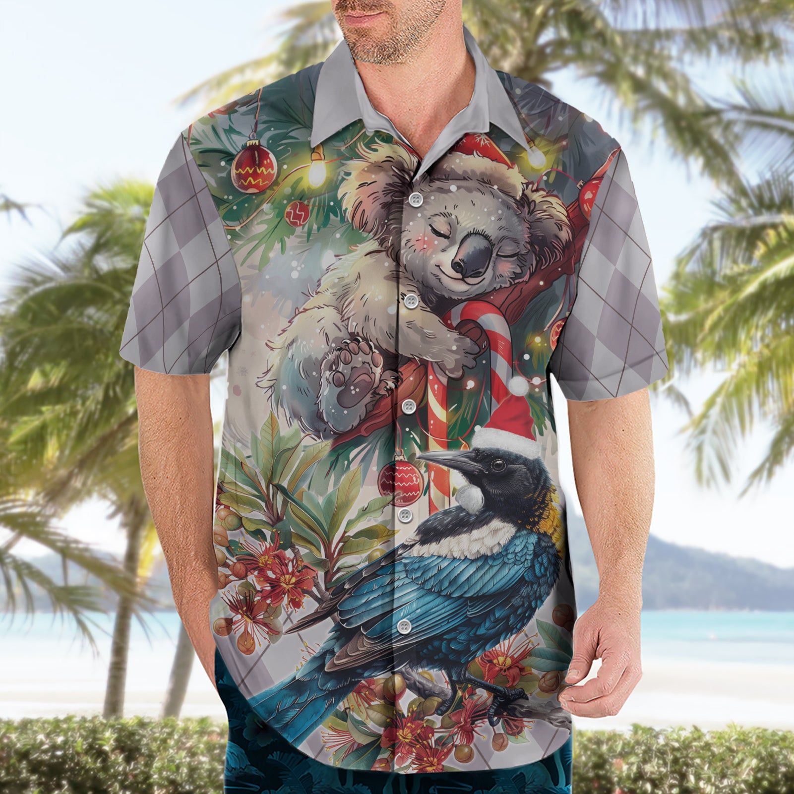 Koala and Tui Bird Christmas in July Hawaiian Shirt - Vibe Hoodie Shop