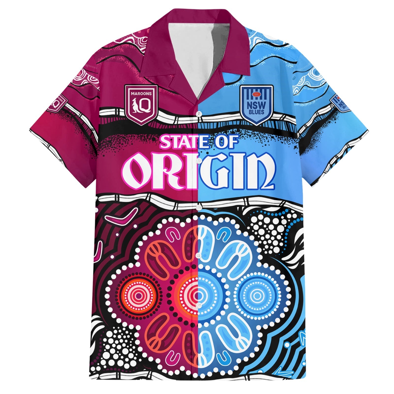 NSW Combine QLD State of Origin Hawaiian Shirt New South Wales and Queensland Aboriginal - Vibe Hoodie Shop