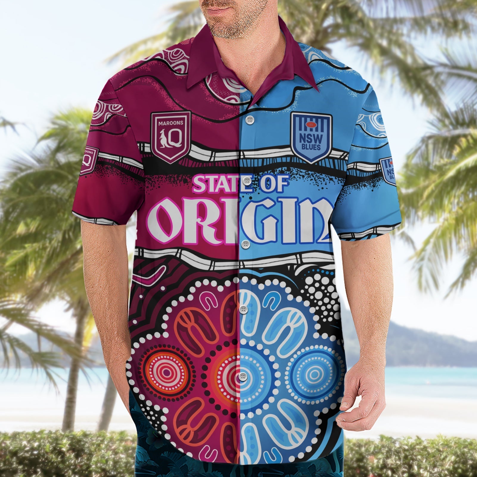 NSW Combine QLD State of Origin Hawaiian Shirt New South Wales and Queensland Aboriginal - Vibe Hoodie Shop