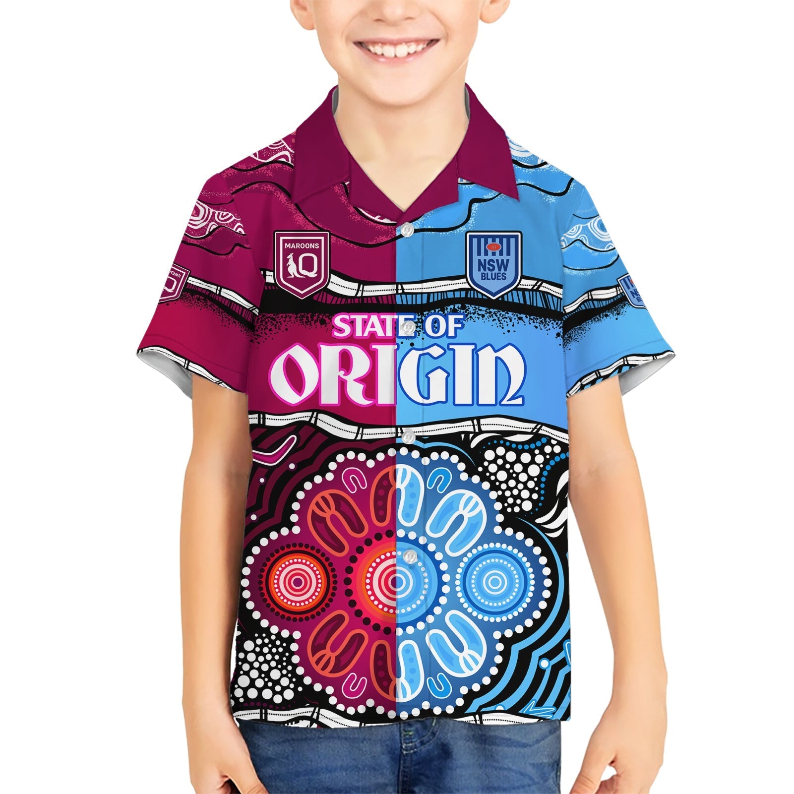 NSW Combine QLD State of Origin Hawaiian Shirt New South Wales and Queensland Aboriginal - Vibe Hoodie Shop