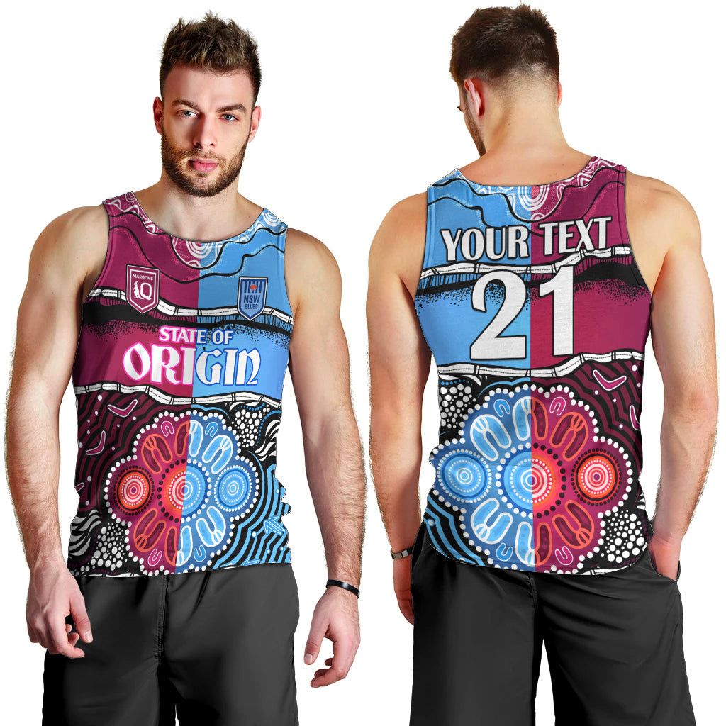(Custom Text And Number) NSW Combine QLD State of Origin Men Tank Top New South Wales and Queensland Aboriginal - Vibe Hoodie Shop