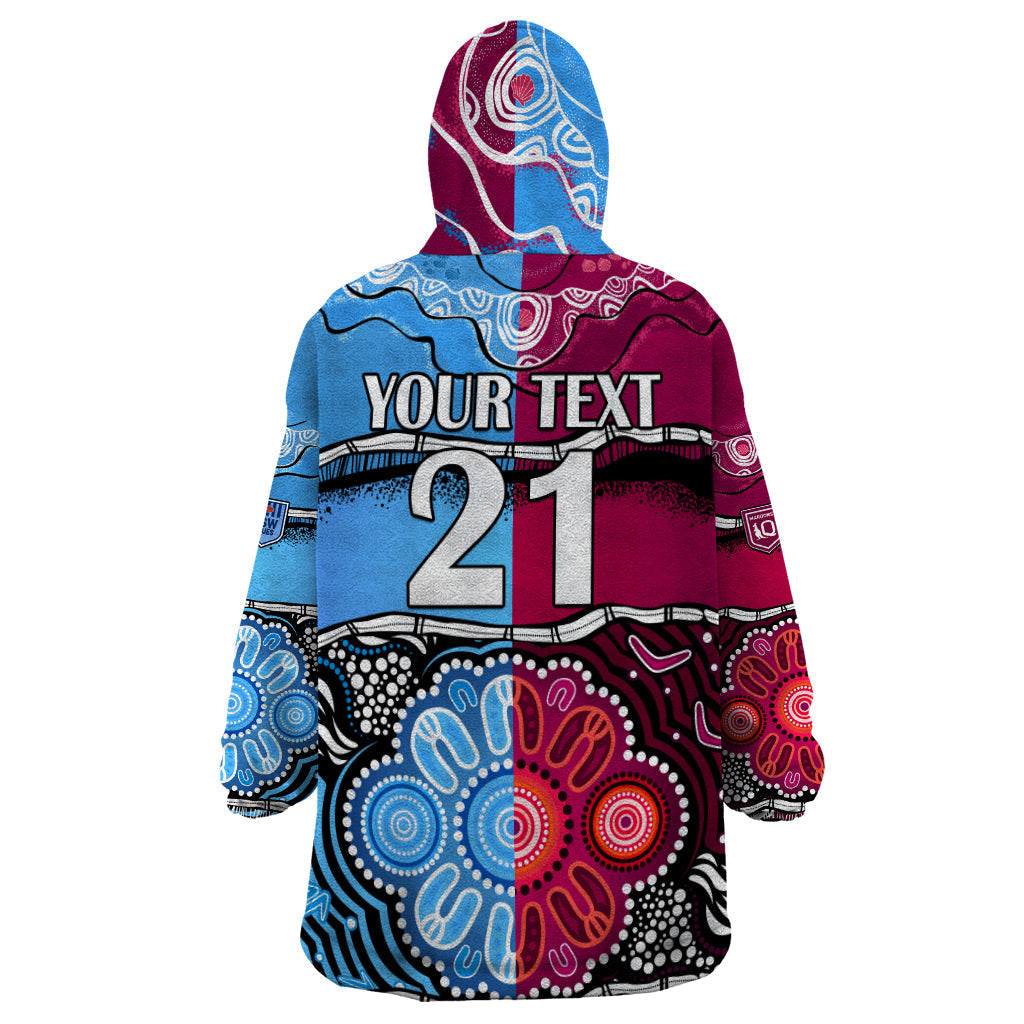 (Custom Text And Number) NSW Combine QLD State of Origin Wearable Blanket Hoodie New South Wales and Queensland Aboriginal - Vibe Hoodie Shop