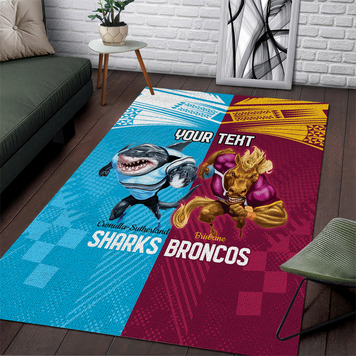 Custom Broncos and Sharks Area Rug Sporty Style - Vibe Hoodie Shop