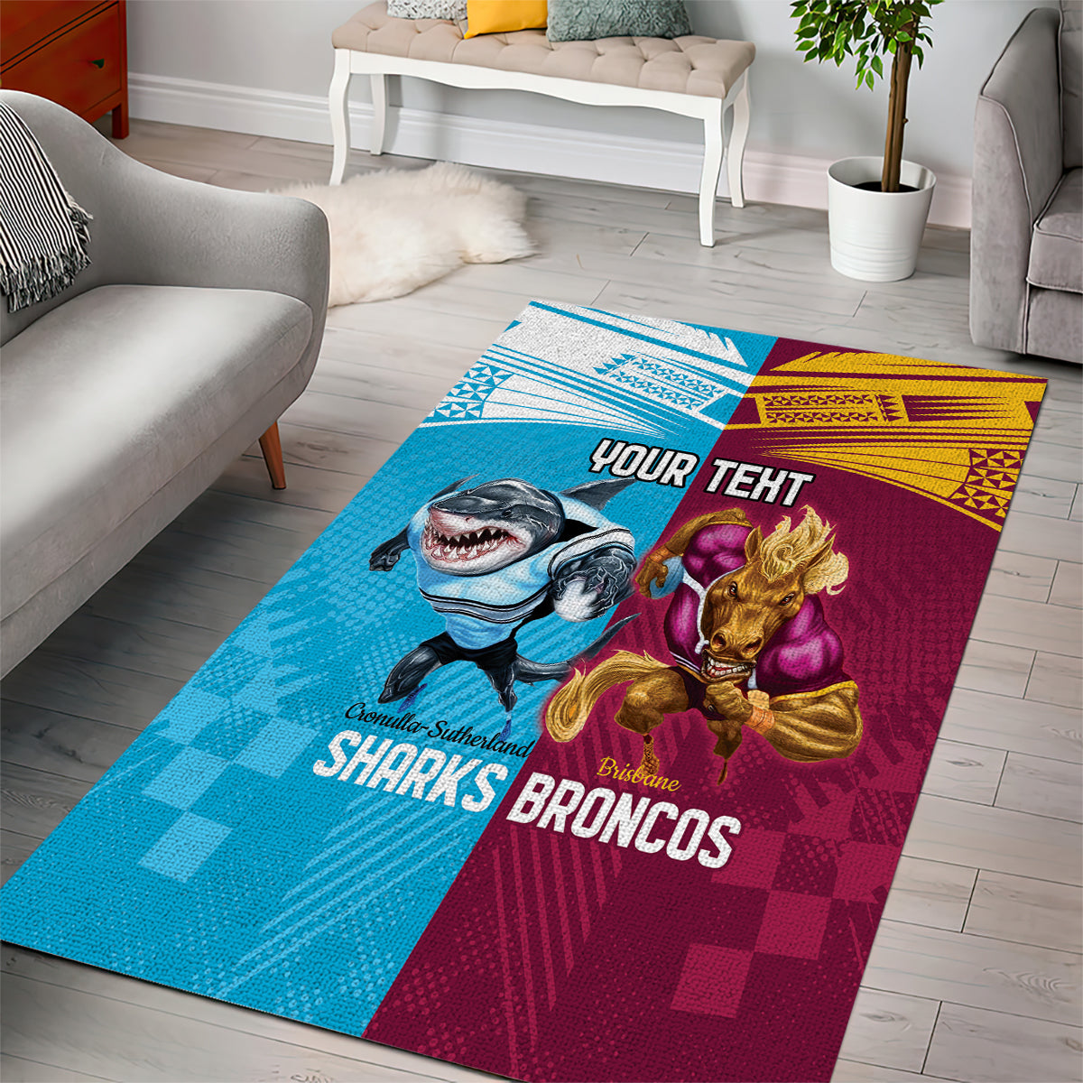 Custom Broncos and Sharks Area Rug Sporty Style - Vibe Hoodie Shop