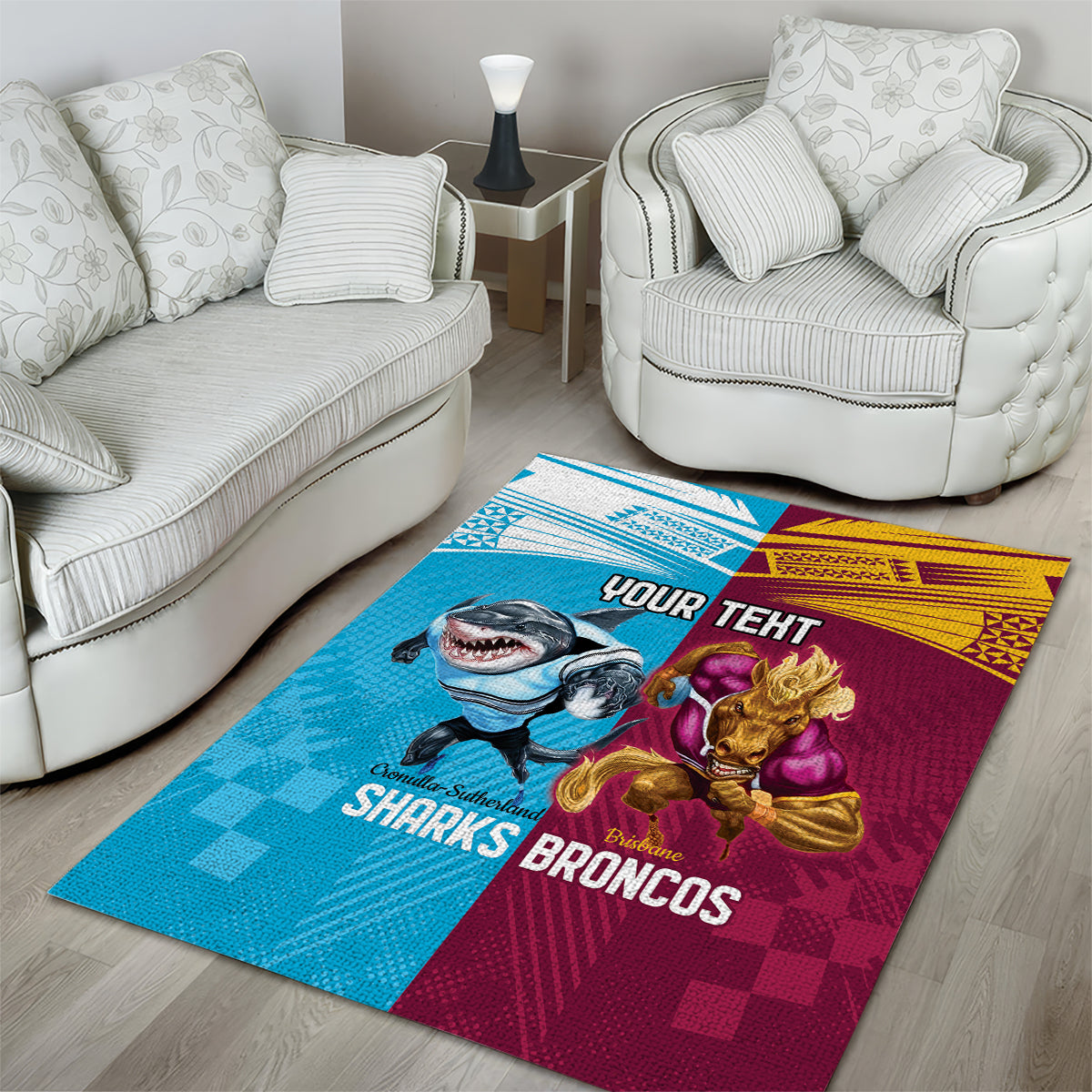 Custom Broncos and Sharks Area Rug Sporty Style - Vibe Hoodie Shop