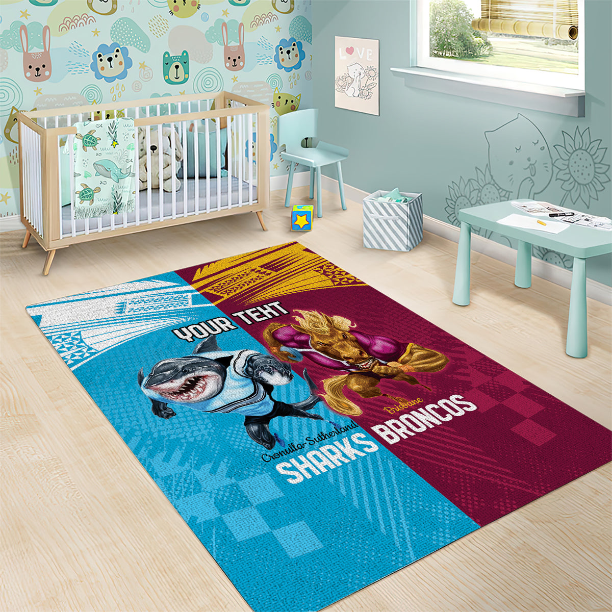 Custom Broncos and Sharks Area Rug Sporty Style - Vibe Hoodie Shop