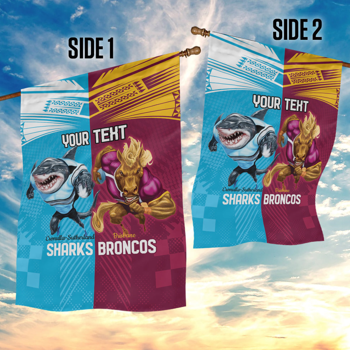 Custom Broncos and Sharks Garden Flag Sporty Style - Vibe Hoodie Shop