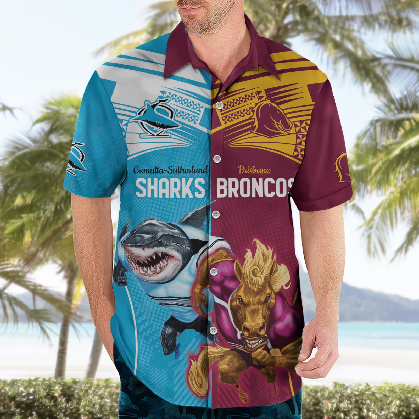 Custom Broncos and Sharks Hawaiian Shirt Sporty Style - Vibe Hoodie Shop