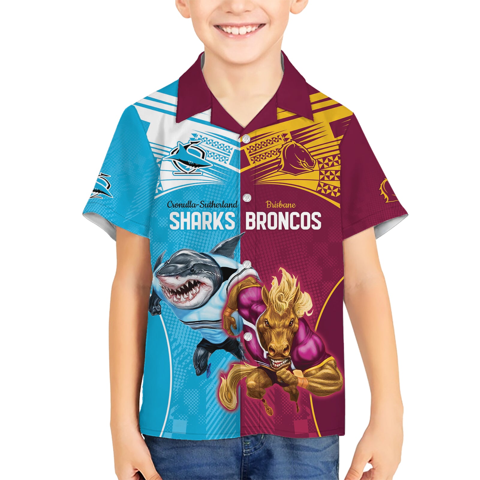 Custom Broncos and Sharks Hawaiian Shirt Sporty Style - Vibe Hoodie Shop