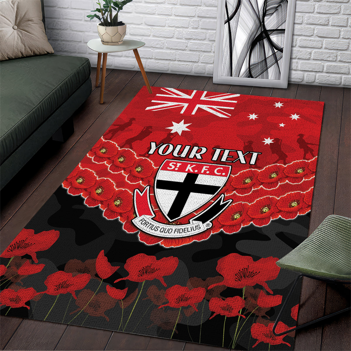 Custom St Kilda Saints Football Area Rug ANZAC Lest We Forget - Vibe Hoodie Shop