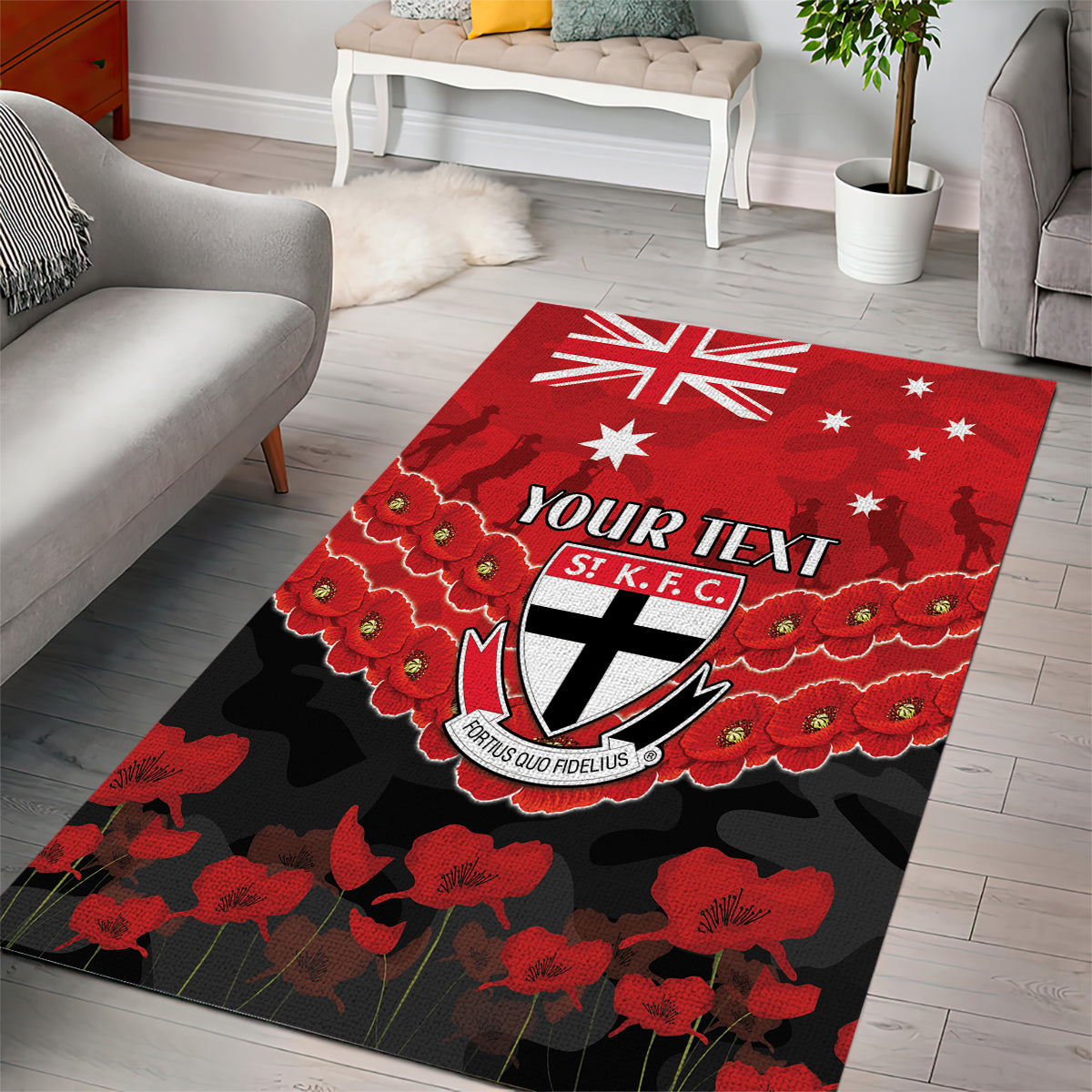 Custom St Kilda Saints Football Area Rug ANZAC Lest We Forget - Vibe Hoodie Shop