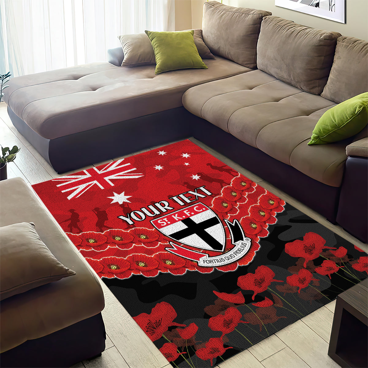 Custom St Kilda Saints Football Area Rug ANZAC Lest We Forget - Vibe Hoodie Shop