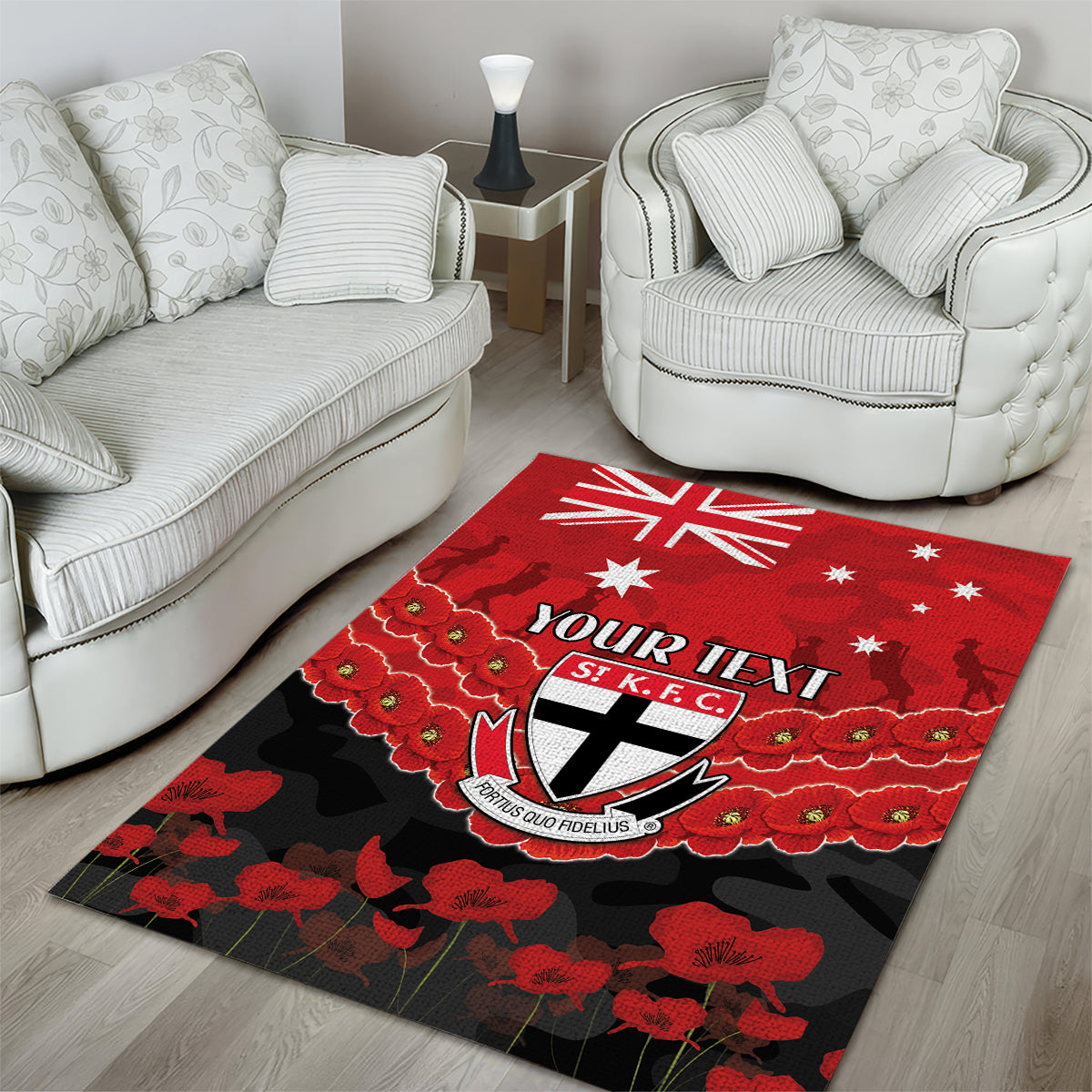 Custom St Kilda Saints Football Area Rug ANZAC Lest We Forget - Vibe Hoodie Shop