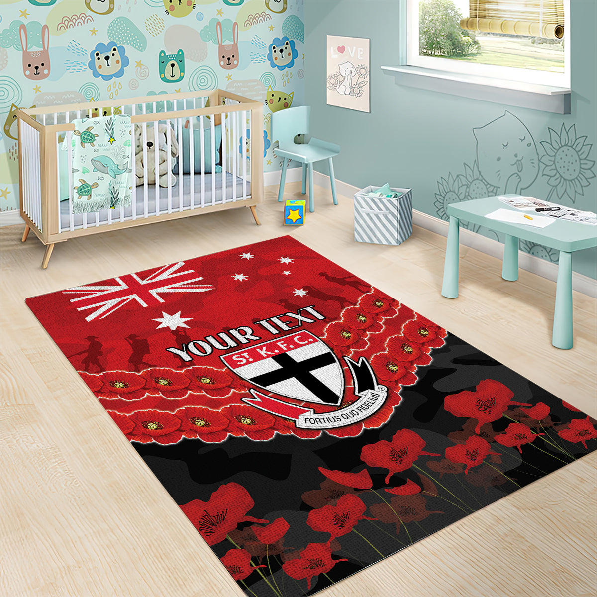 Custom St Kilda Saints Football Area Rug ANZAC Lest We Forget - Vibe Hoodie Shop