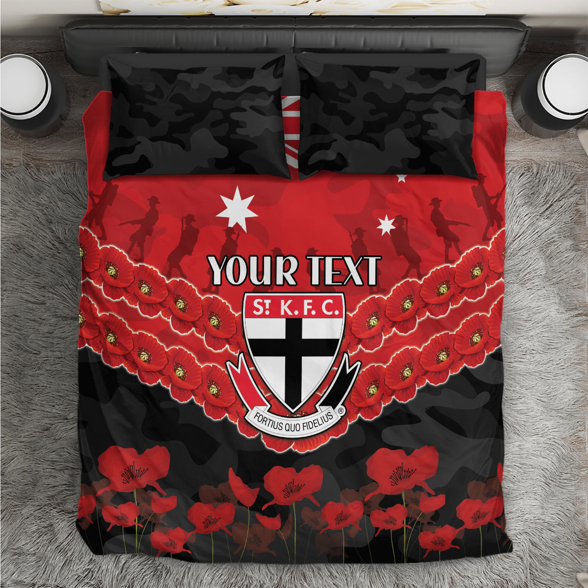 Custom St Kilda Saints Football Bedding Set ANZAC Lest We Forget - Vibe Hoodie Shop