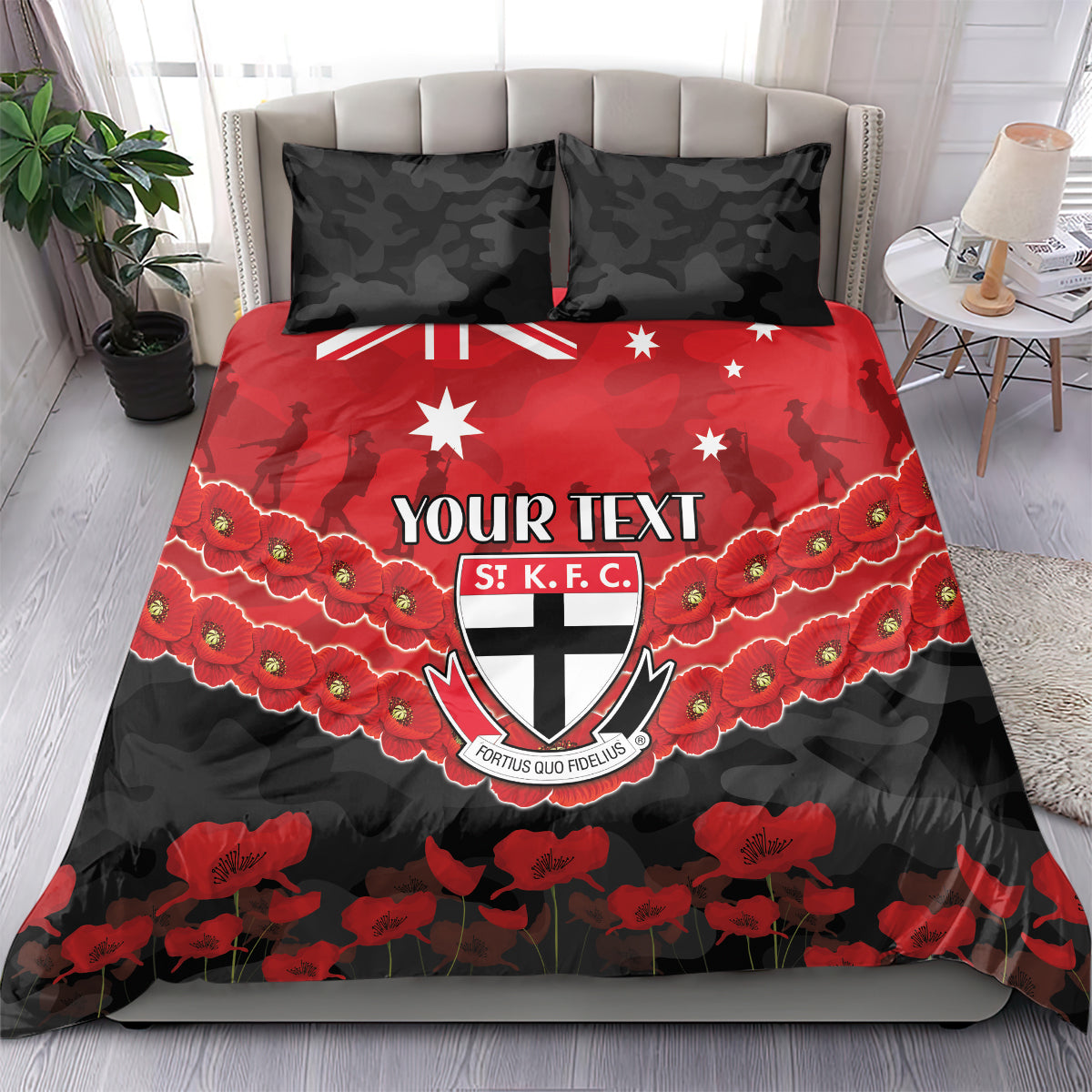 Custom St Kilda Saints Football Bedding Set ANZAC Lest We Forget - Vibe Hoodie Shop