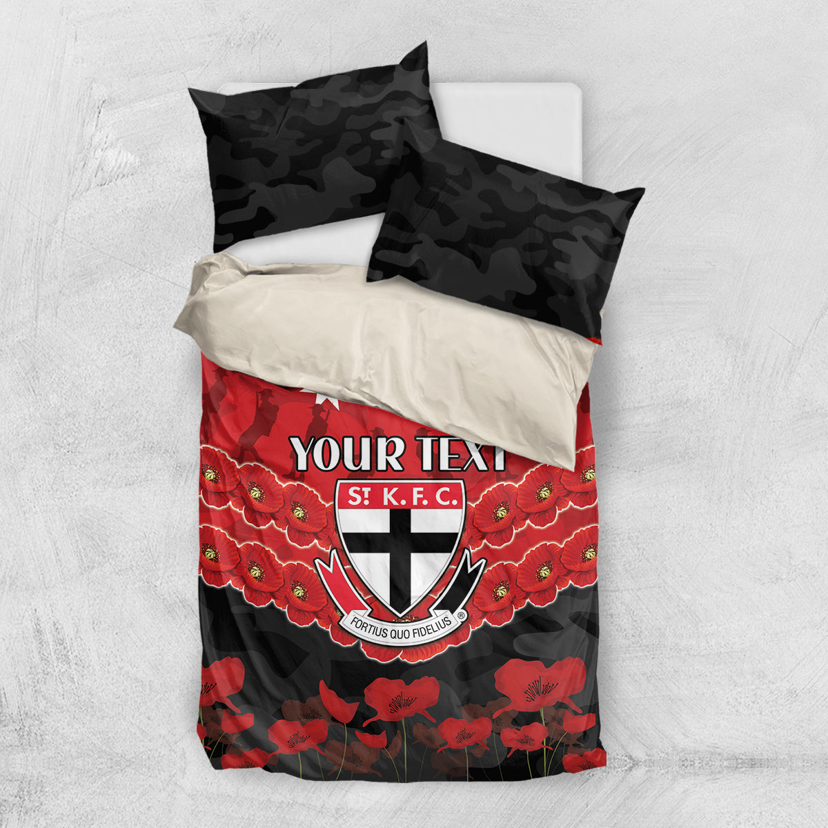 Custom St Kilda Saints Football Bedding Set ANZAC Lest We Forget - Vibe Hoodie Shop