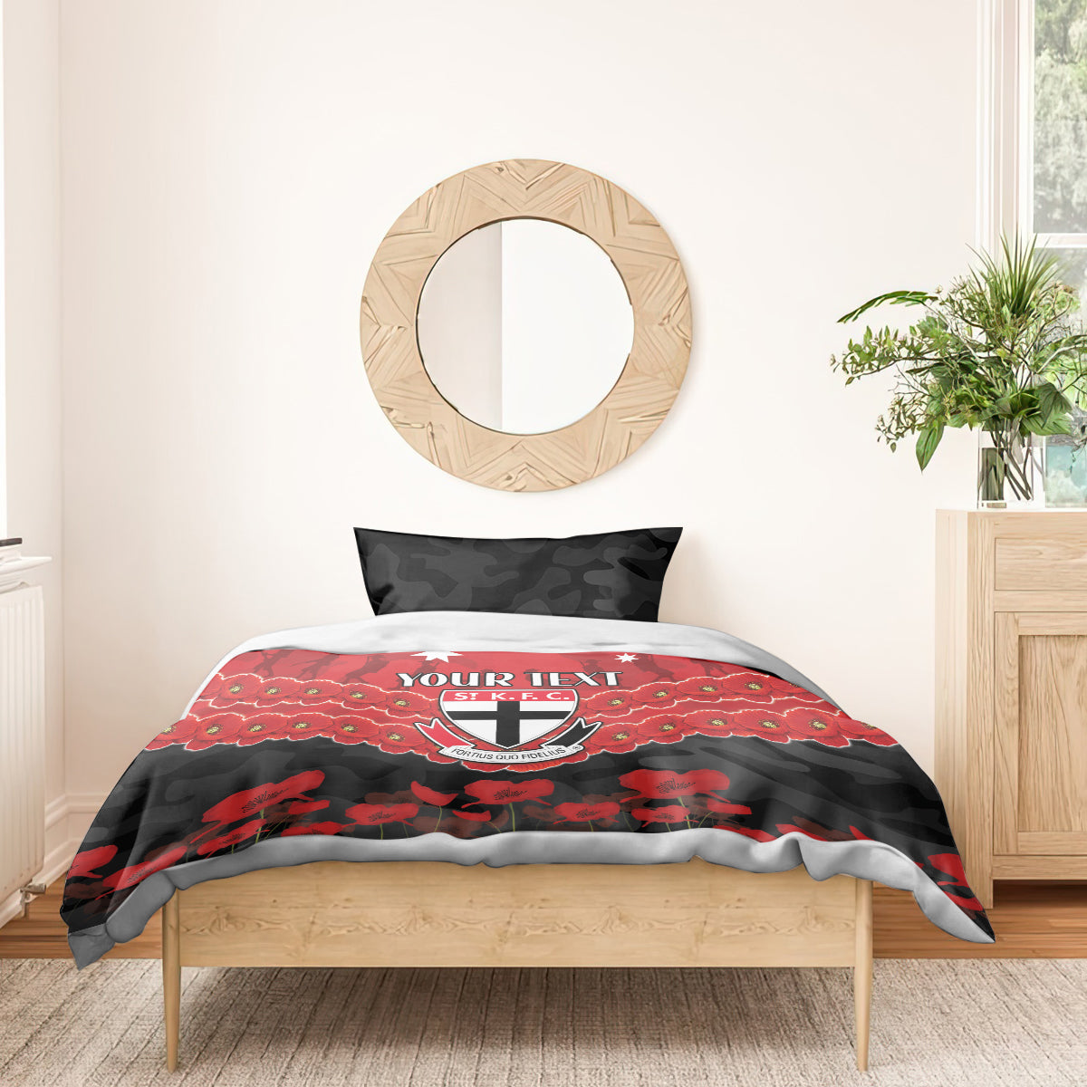 Custom St Kilda Saints Football Bedding Set ANZAC Lest We Forget - Vibe Hoodie Shop