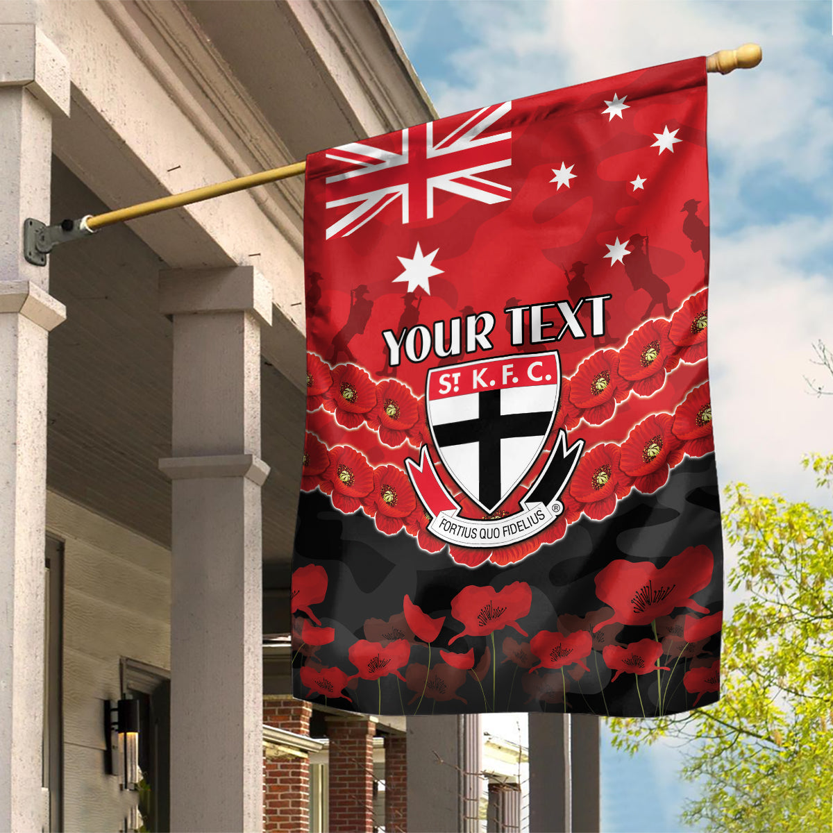 Custom St Kilda Saints Football Garden Flag ANZAC Lest We Forget - Vibe Hoodie Shop