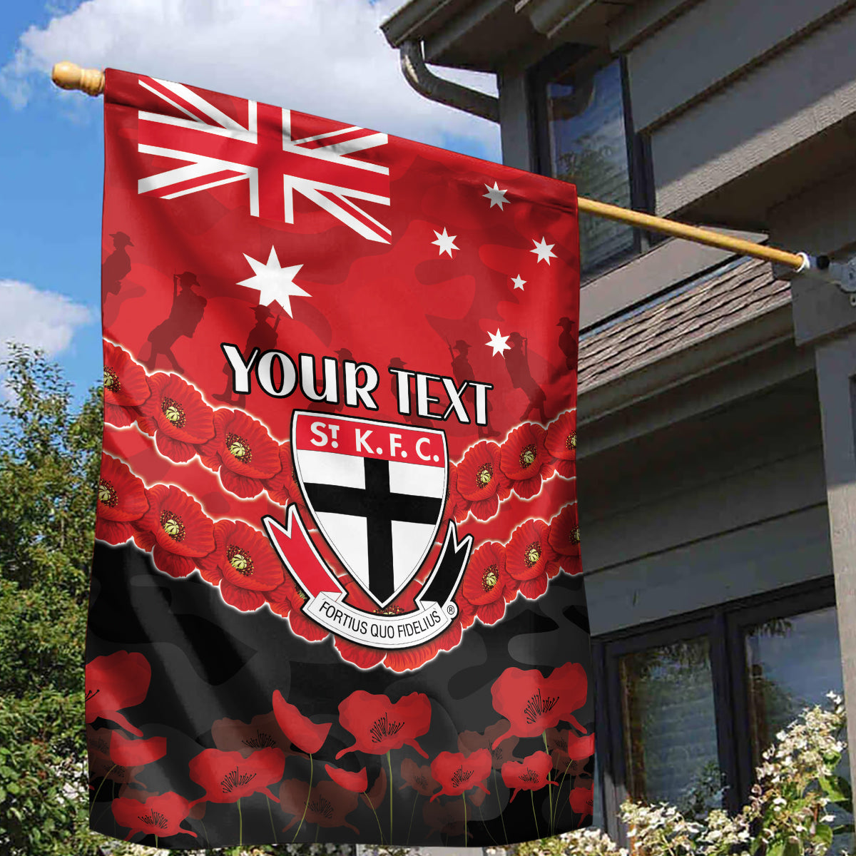 Custom St Kilda Saints Football Garden Flag ANZAC Lest We Forget - Vibe Hoodie Shop