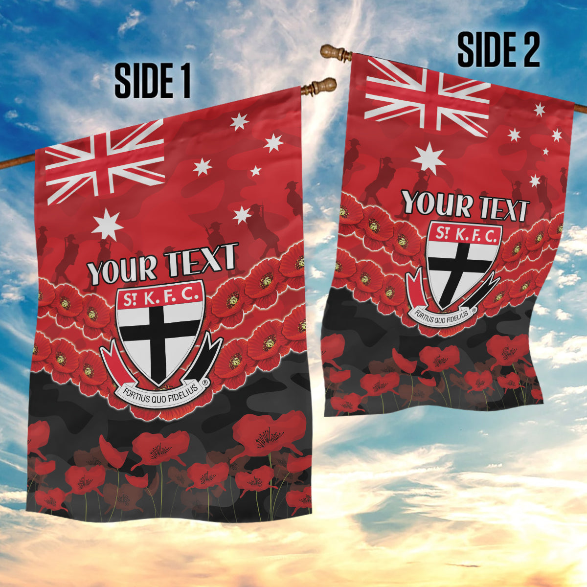 Custom St Kilda Saints Football Garden Flag ANZAC Lest We Forget - Vibe Hoodie Shop