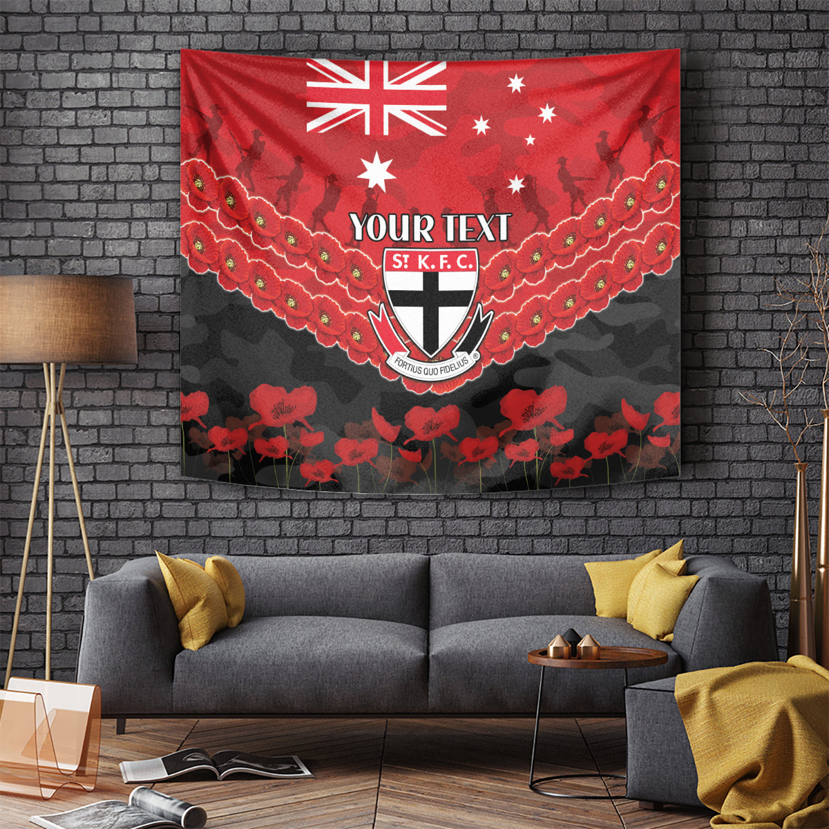 Custom St Kilda Saints Football Tapestry ANZAC Lest We Forget - Vibe Hoodie Shop