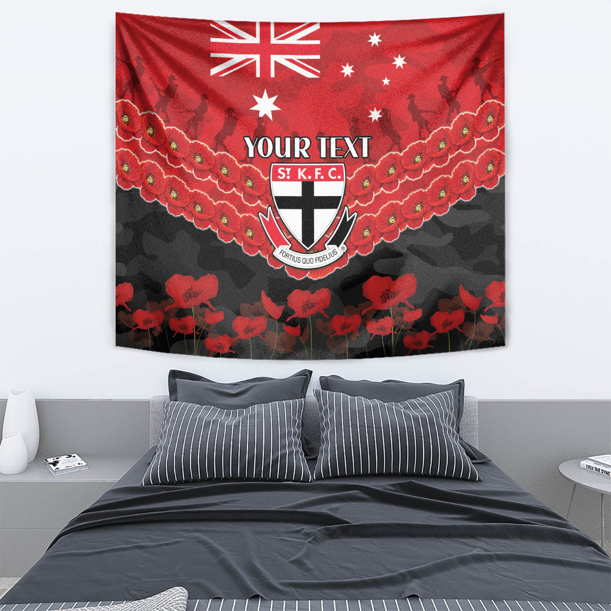 Custom St Kilda Saints Football Tapestry ANZAC Lest We Forget - Vibe Hoodie Shop