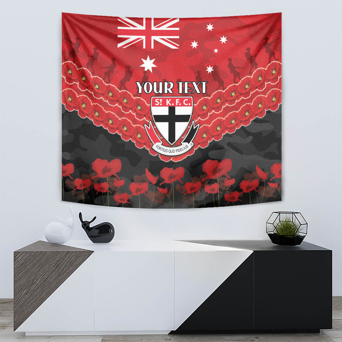 Custom St Kilda Saints Football Tapestry ANZAC Lest We Forget - Vibe Hoodie Shop