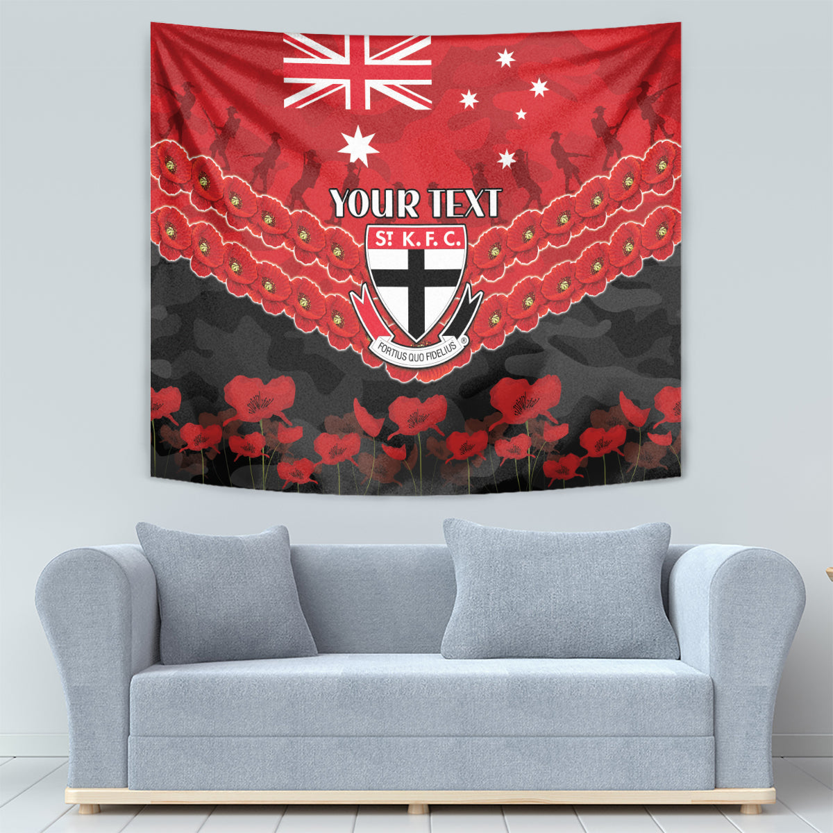 Custom St Kilda Saints Football Tapestry ANZAC Lest We Forget - Vibe Hoodie Shop