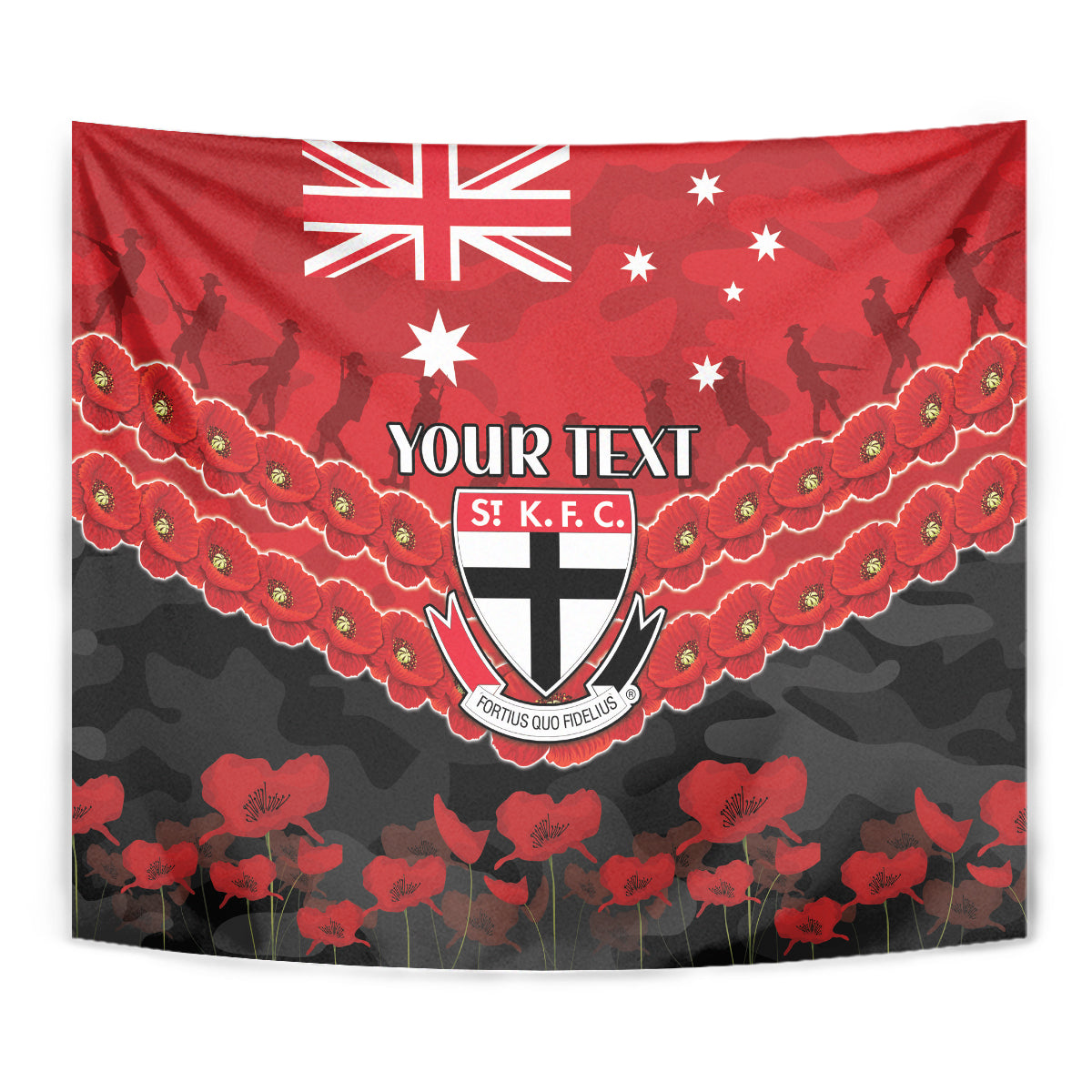 Custom St Kilda Saints Football Tapestry ANZAC Lest We Forget - Vibe Hoodie Shop